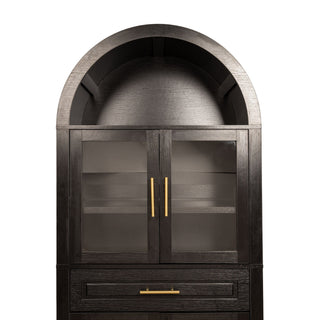 Arched Kitchen Pantry Cabinet With Adjustable Shelves And Barn Door Design
