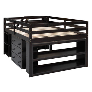 Loft Bed With Retractable Writing Desk And 3 Drawers With Storage Stairs And Shelves