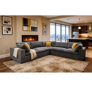 Coffee Bean Like Upholstery Full Compressed Modular Sectional With Toss Pillows - Light Gray