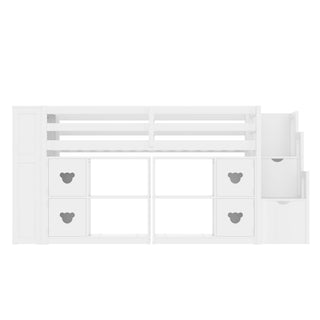 Loft Bed With Storage Cabinets, Staircase Drawers & LED Lights