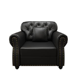 Sofa With Nailhead Trim And Rolled Armrests, Includes 1 Pillow - Black