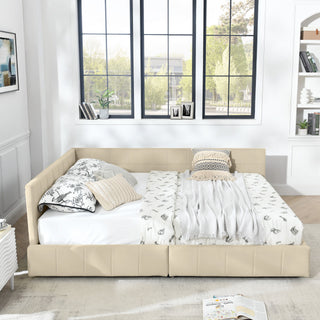 Mid-Century Storage Upholstered Tufted Bed Frame With Backrest And Armrests