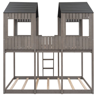 Bunk Bed With Roof, Window, Guardrail, Ladder