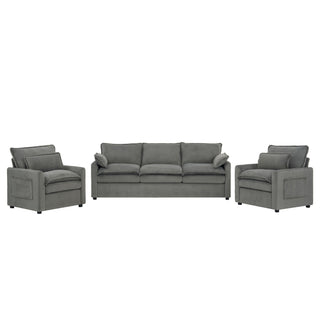 Modern Sofa Set With Double Layer Cushion And Side Storage Pockets