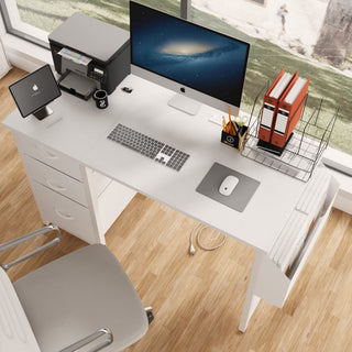 Office Desk With Power Outlet, 3 Drawers And Side Pocket For Office - White