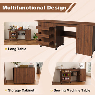 Foldable Sewing Table With Locking Casters