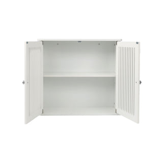 Louvered Double Door Wall Mounted Bathroom Cabinet - White