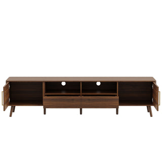 78" TV Stand For 85" TVs With Soft Close Doors, Open Shelf - Walnut