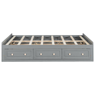 Queen Size Platform Bed Frame With 6 Drawers - Gray