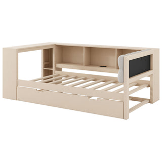 Upholstered Headboard Platform Bed With Storage Shelves, Trundle, Charging Station