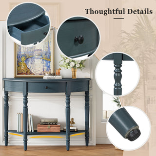 Half Moon Console Table With Drawer & Shelf