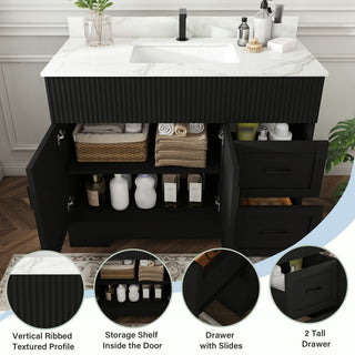 Bathroom Vanity Set, Fluted Cabinet, Soft Close Doors, Single Faucet Hole, Sink Included - Black