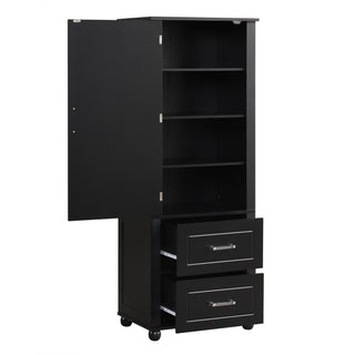 Tall Freestanding Bathroom Storage Cabinet With 2 Drawers And Adjustable Shelf