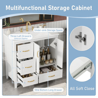 Bathroom Vanity With Sink, Soft Closing Doors & Drawers, Metal Handles