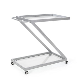 Modern Z Shaped Bar Cart With Tempered Glass Shelves - Silver