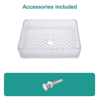 Rectangle Vessel Sink With Diamond Texture With Pop Up Drain (No Faucet) - White