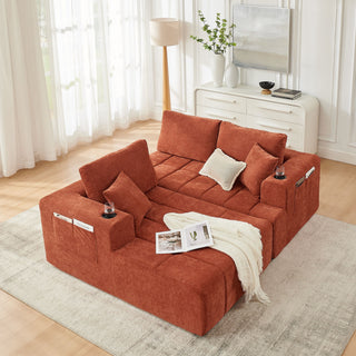 L - Shaped Sectional Sofa With Cup Holders & Side Pockets