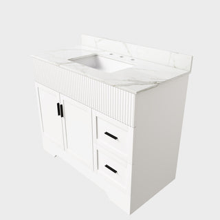 Bathroom Vanity Set, Fluted Cabinet With Soft Close Doors & Drawers, 3 Faucet Holes, Sink Included - White