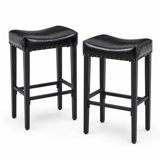 Bar Stool With Brass Nailhead Trim (Set of 2) - Black