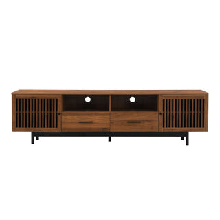 TV Stand, Media Console With 2 Drawers, Soft Closing Slatted Doors, Living Room Entertainment Center - Walnut