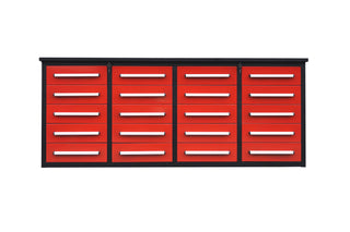 Garage Storage Cabinets With Workbench (With 20 Drawers) - Red
