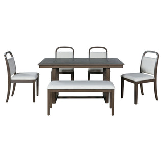 Farmhouse Dining Set With 4 Upholstered Chairs & 1 Bench