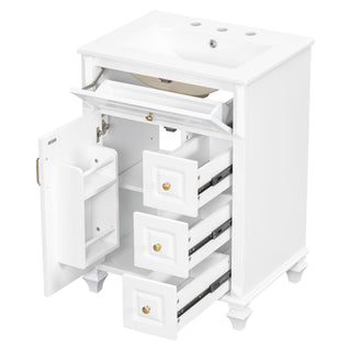 Freestanding Bathroom Vanity With Sink, 3 Drawers & Flip-Out Drawer