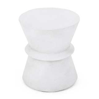 Outdoor Lightweight Concrete End Table With Hourglass Structure - Antique White