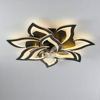 32" Flower Ceiling Fan With LED Dimmable Light, Low Profile Flush Mount Fan With Remote Control, 6 Speeds