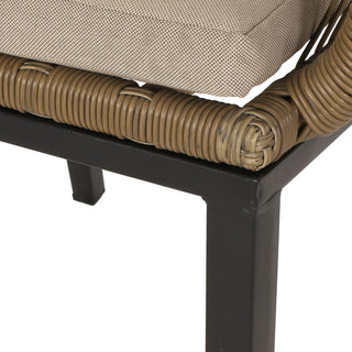 Modern Wicker Dining Club Chair With Water Resistant Cushions - Brown / Beige