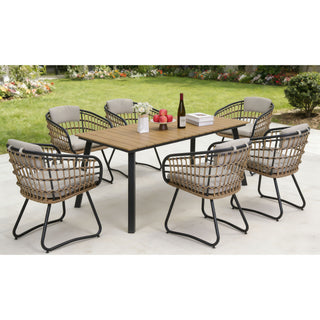 7 Piece Outdoor Patio Dining Set For 6, Chairs With Cushions And Table - Yellow
