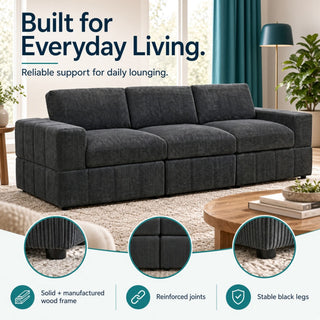 Oversized Modular Sectional Sofa 3 Piece Set For Living Room - Dark Gray