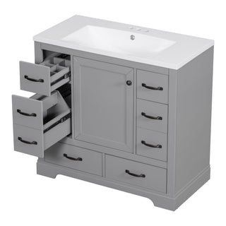Modern Bathroom Vanity With Sink, 6 Drawers, Adjustable Shelf