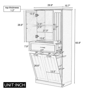 Modern Bathroom Storage Cabinet With Two Laundry Baskets, One Drawer, Adjustable Shelf