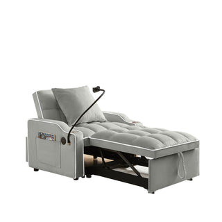 Convertible 3 In 1 Sofa Bed With Adjustable Sleeper Chair And Multi Pockets
