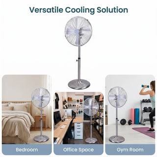 Stand Fan, 4 Blades, Rotary Knob Switch, Oscillation Function, Tilting Angle - Chrome
