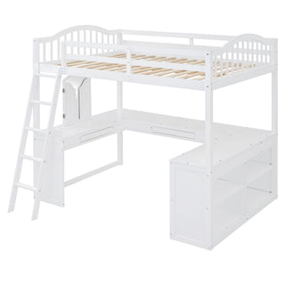 Loft Bed With Drawers, Cabinet, Shelves With Desk