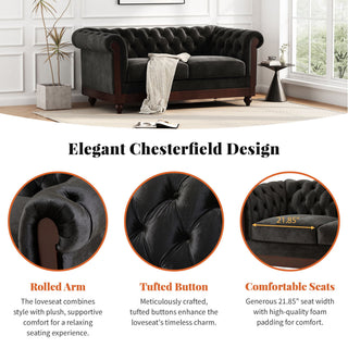 Chesterfield Loveseat Sofa, 2 Person Rolled Arm Upholstered Couch
