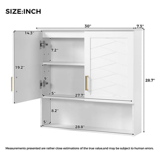 30" Bathroom Cabinet With Adjustable Shelf, Wall Mounted Medicine Cabinet - White
