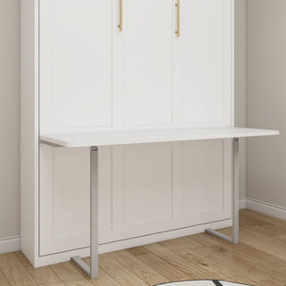 Queen Size Murphy Wall Bed With Side Storage Cabinets - White