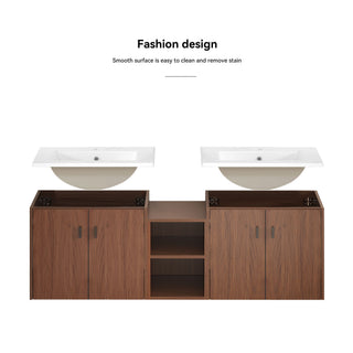 Soft Close Doors Bathroom Vanity With Small Storage Shelves, 24" And 12" Combination Cabinet - Reddish Brown