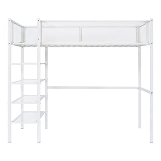 Loft Bed With 4 Tier Shelves And Storage