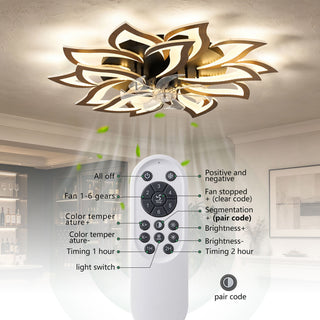 Ceiling Fan With Remote Control And Lights, 6 Speeds, 3 Color Temperatures, Low Profile Flush Mount