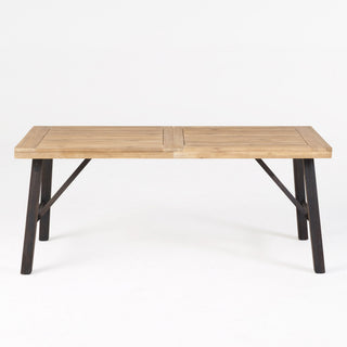 Outdoor Weather Resistant Dining Table With Slat Panel Design - Natural / Gray