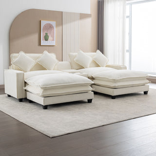 Sectional Sofa Upholstered Sofa With Two Removable Ottoman, Two USB Ports, Two Cup Holders And Large Storage Box For Living Room