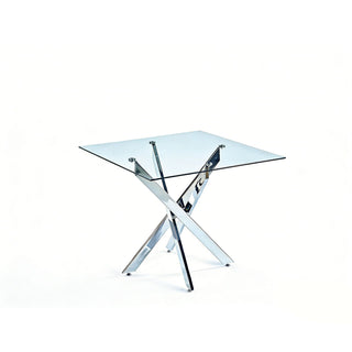 Dining Table With Cross Metal Leg And Tempered Glass, Modern Space Saving Kitchen Table For Living Room Legs, Square Table