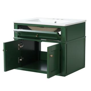 Wall Mounted Bathroom Vanity With Tip Out Drawer And Open Back Design