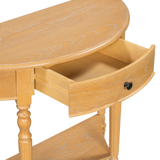 Half Moon Console Table With Drawer & Shelf
