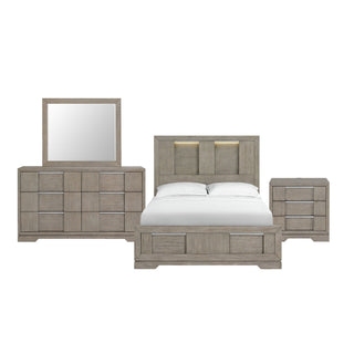 Kelis - 4 Piece Bedroom Set With Queen Panel Bed And LED - Gray