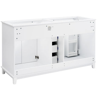 Bathroom Vanity Cabinet Only, 3 Drawers & 4 Doors & Double Layer Shelves - White